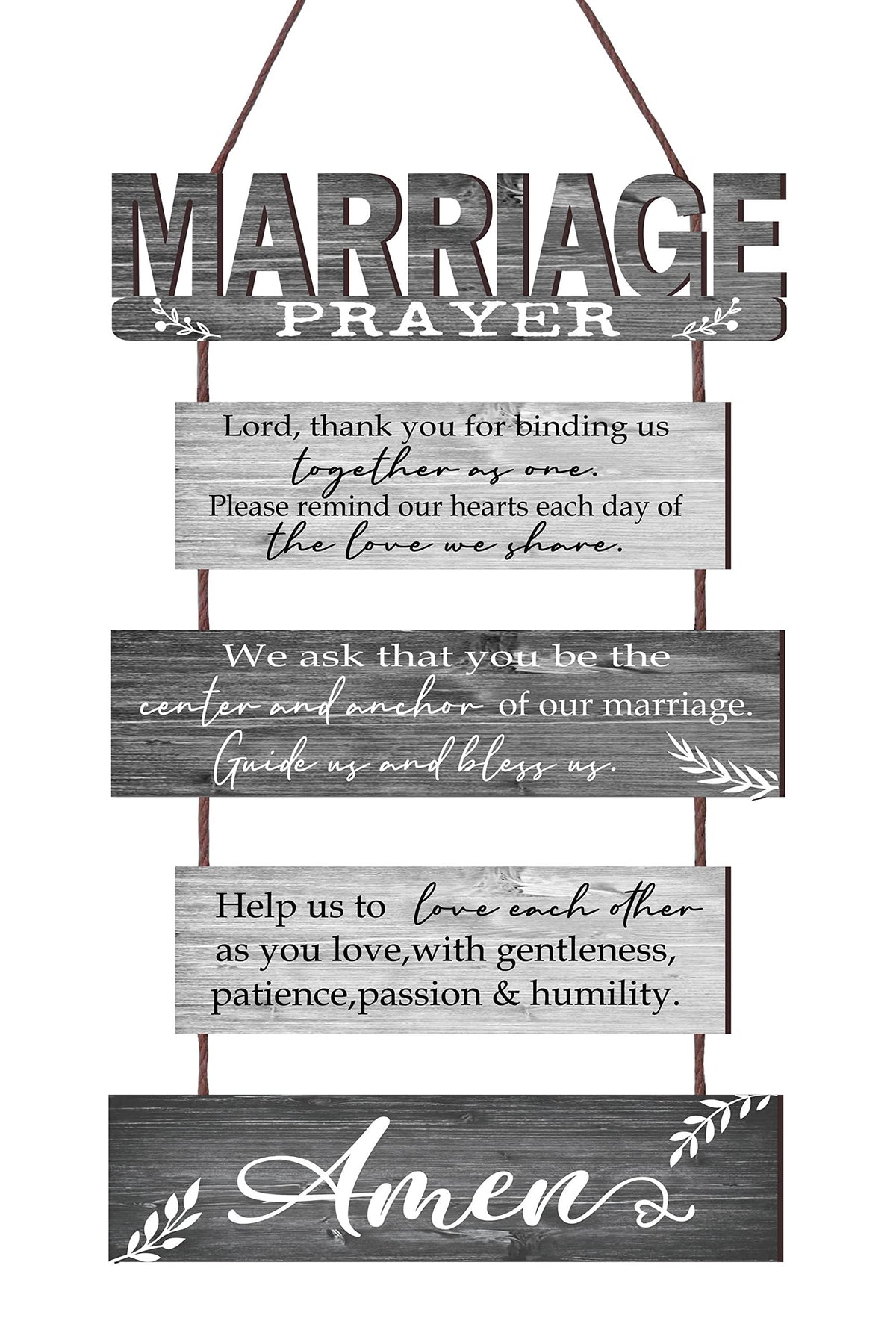 Buecasa Marriage Rustic Sign with 5pcs Panels Strung Together - Bridal Shower Gift for Couples Wife Husband - Christian Religious Inspiring Home Decor Newlywed