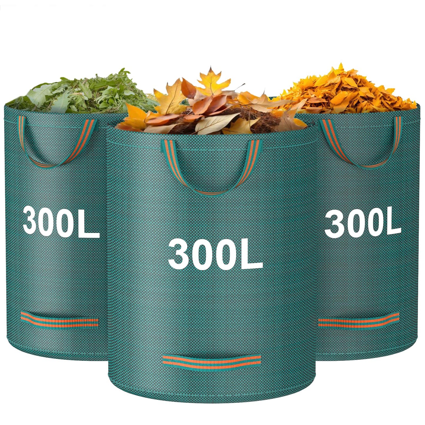 Mokani Garden Waste Bags Heavy Duty with Handles, 300L x 3 Reusable Garden Sacks, Foldable Camping Recycling Bags for Leaf, Trash, Debris, Garden Rubbish Bags Waterproof