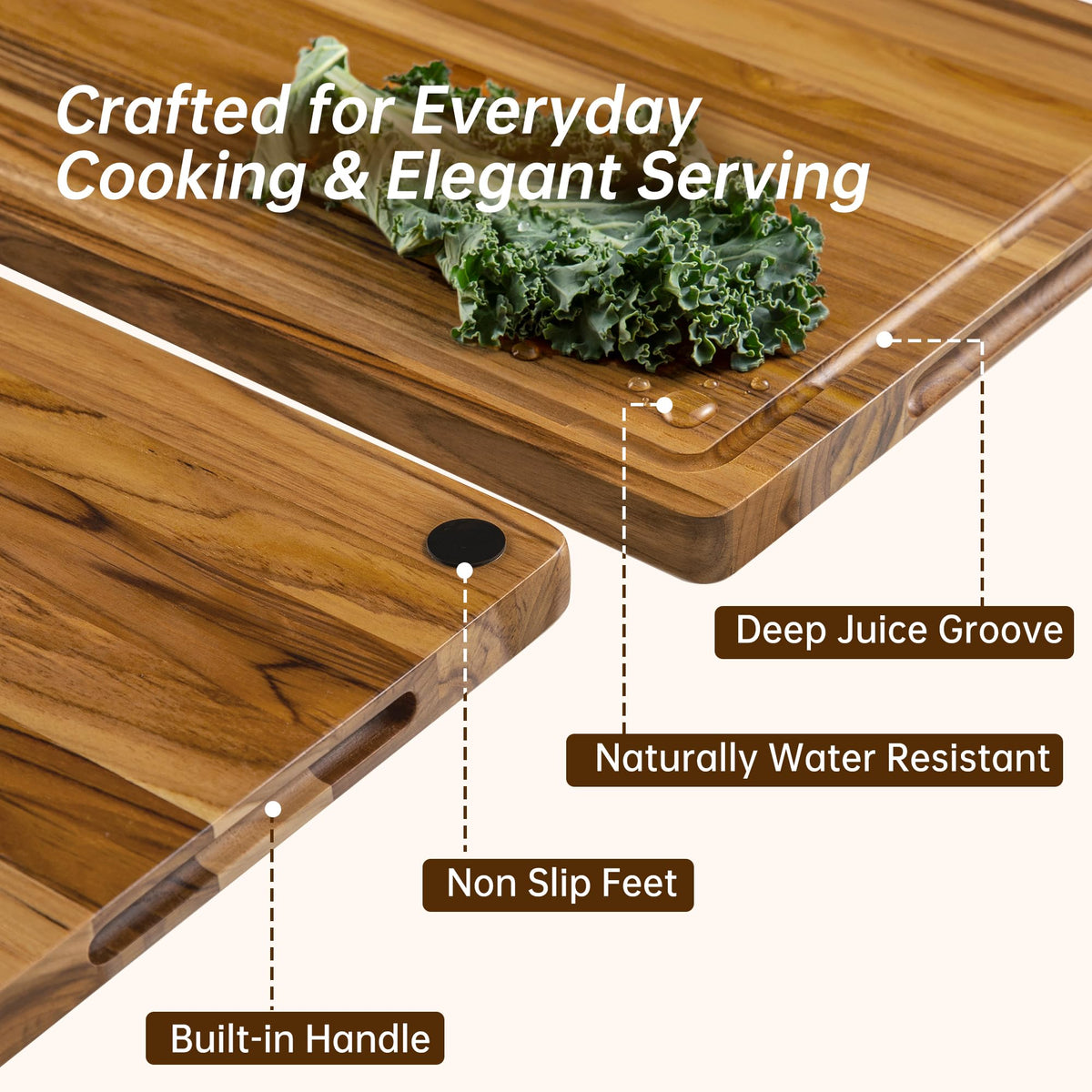 THETCHRY Teak Wood Cutting Board Set of 3 Wooden Cutting Boards for Kitchen
