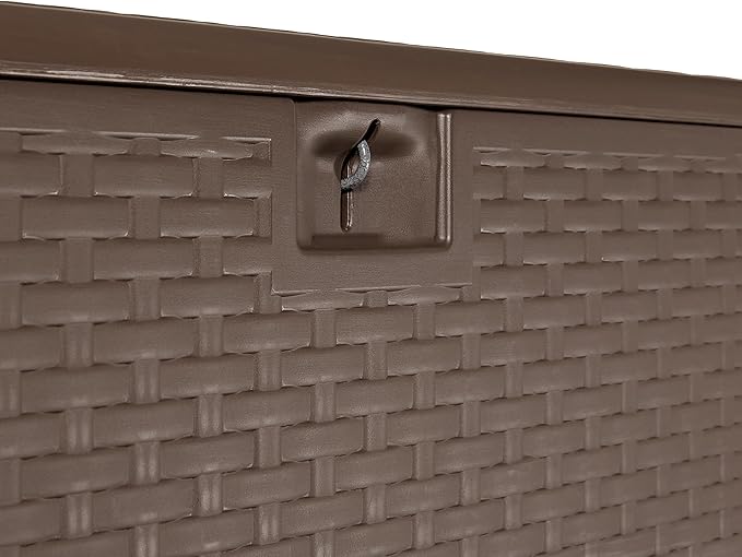 Amazon Basics Outdoor Storage Deck Box, Lockable, Weather-Resistant, 99 Gallon, Brown, for Patio Cushions, Gardening Tools, Pool Accessories