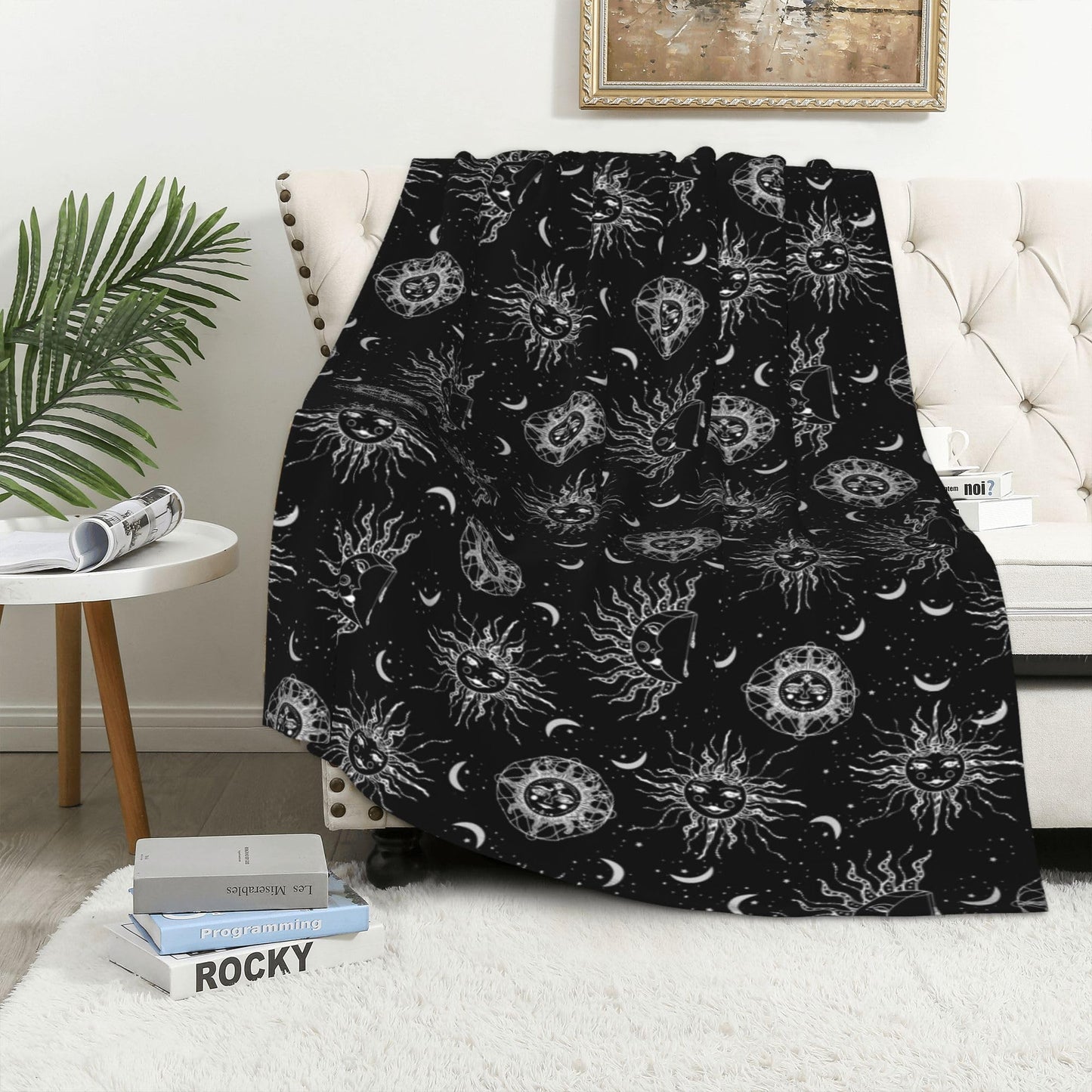 Sun and Moon Blanket 50"x40" Inch Cozy Fluffy Plush Crescent Moon Blankets Celestial Blanket Soft Flannel Hippie Throw for Men Women Boys Girls Christmas Sofa Bed Couch