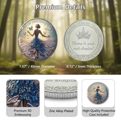 New Beginnings Gifts for Women, 3D Purple Butterfly Coin & Keychain Set, Inspirational Retirement Gift for Coworker, Teacher, Nurse, Boss, Farewell Going Away New Job Keepsake for Resilience & Growth