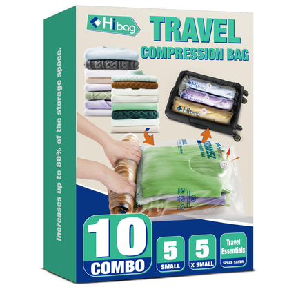 Travel Zipper Storage Bags,Travel Essentials Roll Compression Bags for Cruise Luggage Accessories, 5 Luggase Size 5 Carryon Size (10 pack)