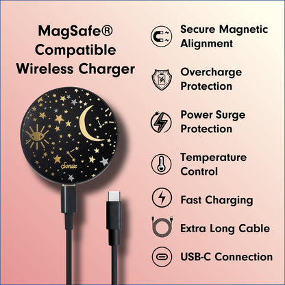 Sonix Charger Compatible with MagSafe for iPhone 15, 14, 13, 12 Series | Fast Wireless Charger x 6.5ft Cable (USB-C) | Cosmic Stars, Black