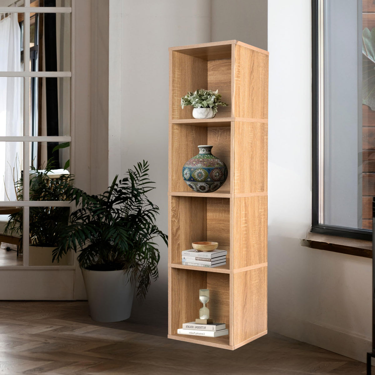 YCICI 4 Cube Storage Organizer Wooden Bookshelf, 4 Cube Shelf Bookcase, Small Bookshelf Storage Organizer, 4 Cube Storage Shelf for Bedroom, Small Bookshelf for Living Room and Office (4 Cube)