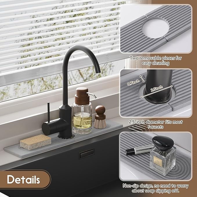 Faucet Mat for Kitchen Sink, Diatomite Quick Drying Tray, 20 Inch Kitchen Sink