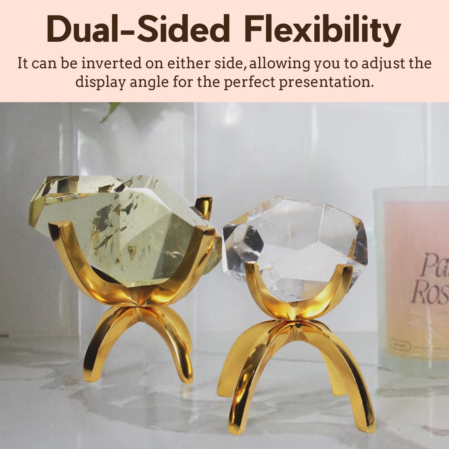 My Shelfie - Modern Brass-Coated Claw Rock Display Stand, Crystal Holder with Invertible Design, Crystal Display Holds Crystals From 2-3 Inches, Handmade Aluminum Rock Stands for Display, Small