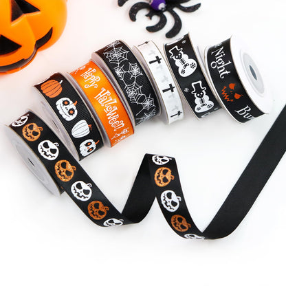 13 Rolls 65 Yards Halloween Ribbon Spider Skull Gnome Pumpkin Ribbons Halloween Printed Ribbon Gift Wrapping Home Wreath DIY Craft Party Decoration