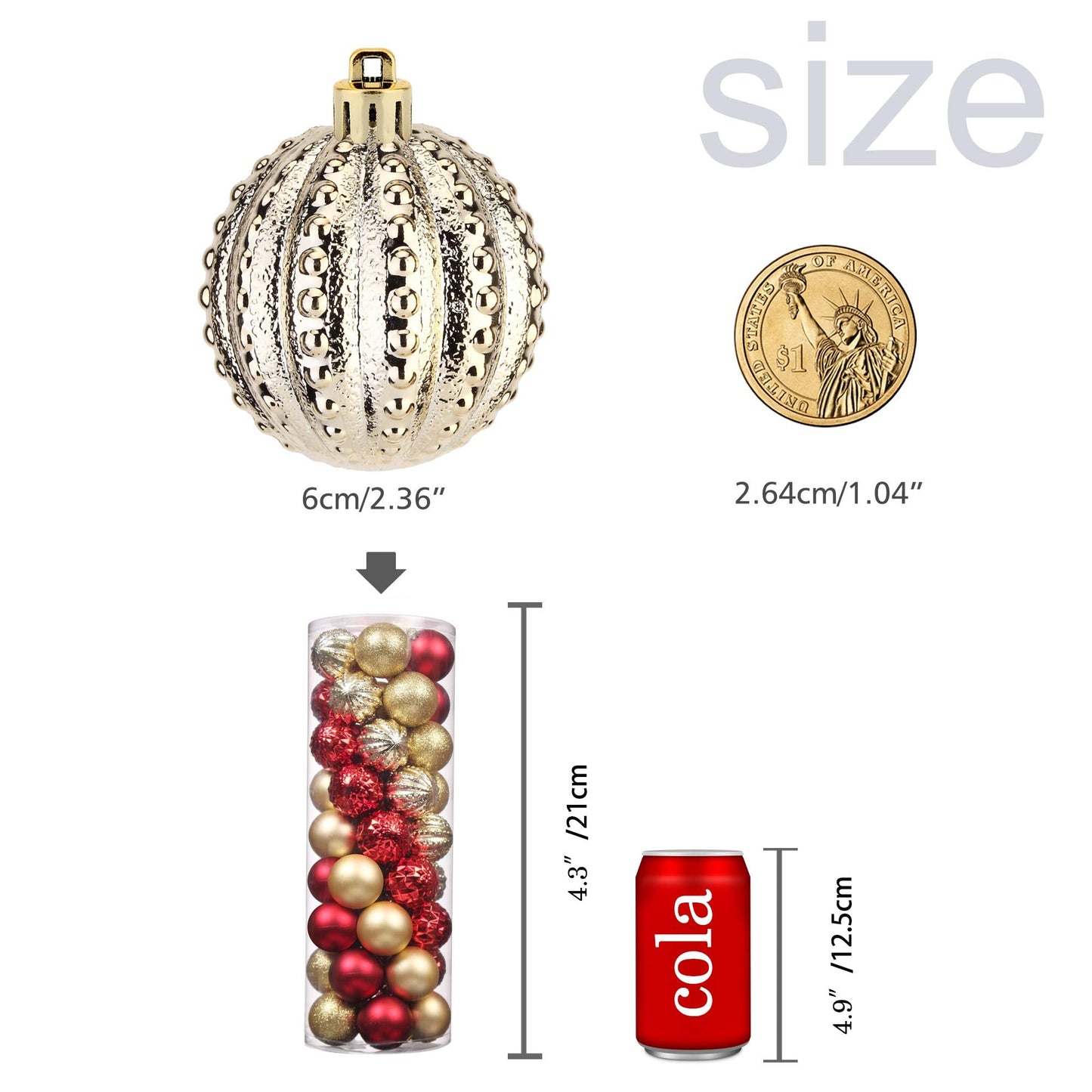 45Pcs 6cm/2.36inch Christmas Balls Glitter Christmas Tree Ornaments Hanging Christmas Home Decorations for Home House Bar Party（Red/Gold