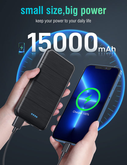 Portable Charger 2-Pack 15000mAh Power Bank Dual USB and Type-C Output 5V3.1A Fast Charger Battery Pack for iPhone 16 15 14 13 12 X Samsung S24 S23 Google iPad etc (Light Black and White)