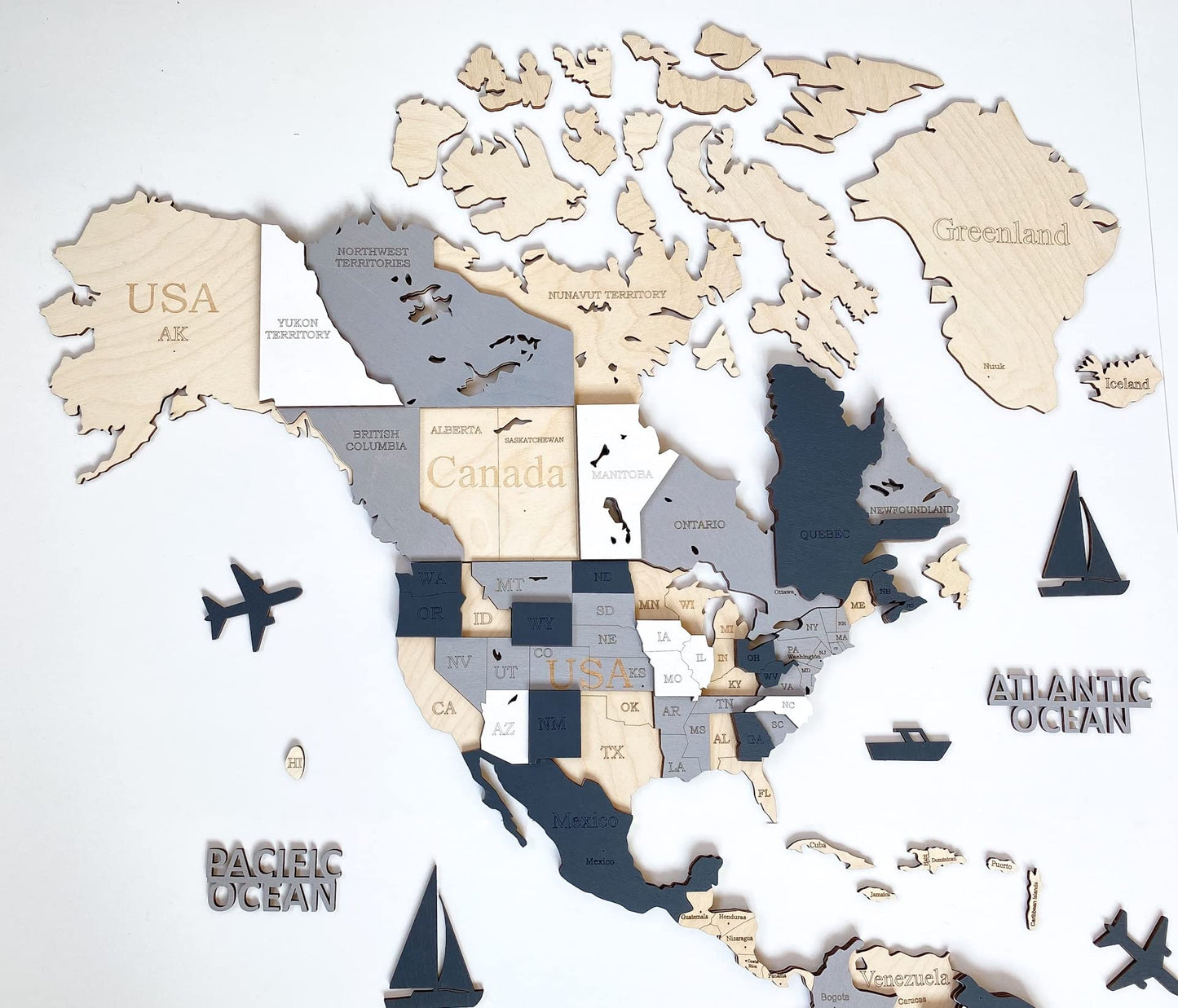 Wooden World Map 3D Art Large Wall Decor - Size (M, L, XL) Any Occasion Gift Idea - Wall Art For Home, Kitchen or Office (SIZE L, ALASKA)