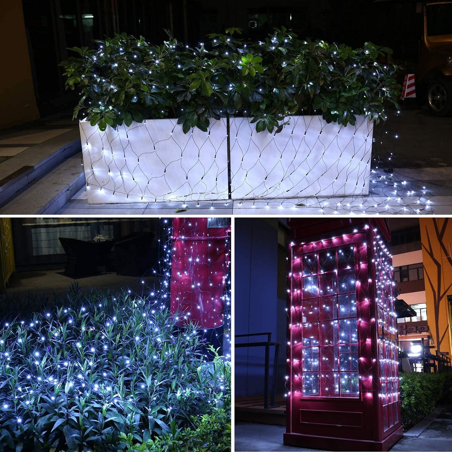 Joomer Christmas Net Lights - 12FT x 5FT 360 LED Plug-in Mesh Lights, Waterproof with 8 Modes, Timer, Connectable for Bushes, Trees, Garden, Outdoor Christmas Decor (Green Wire, White)