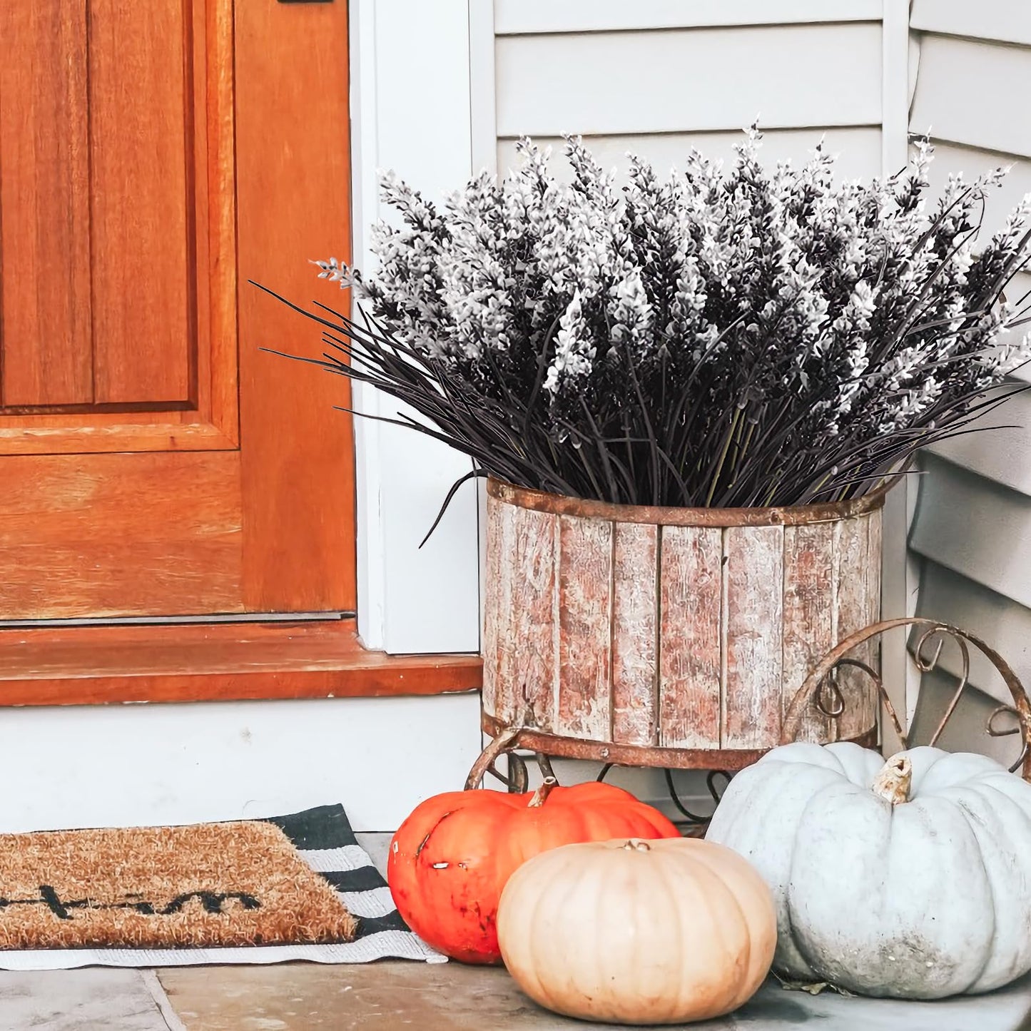 N&T NIETING 6 Bundles Black Artificial Flowers, Fake Monkey Grass with Flowers, UV Resistant Fake Plants Halloween Black Flowers Decor for Party Front Porch Home Garden Patio