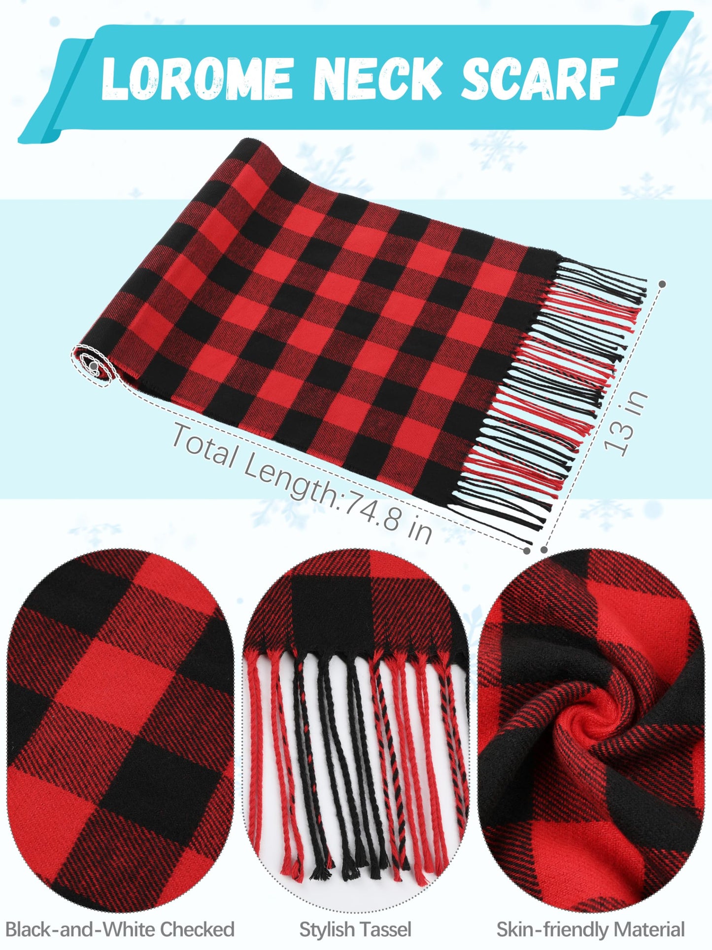 Winter Hat Scarf Gloves and Ear Warmer, Knit Warm Beanie Hat Touch Screen Gloves Long Knitted Plaid Scarf Set Gifts for Women Red