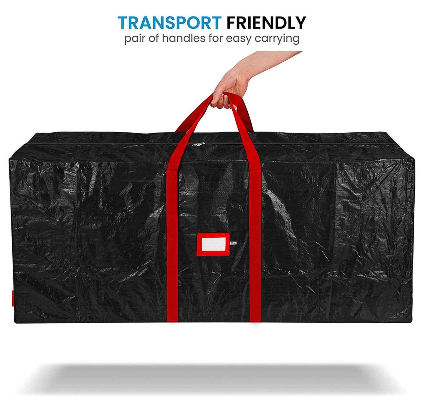 Zober Large Christmas Tree Storage Bag - Fits 9 Ft Artificial Trees - Plastic, Waterproof Christmas Tree Bag For Storage Box For Xmas - Strong, Durable Handles - Label Card Slot - Black