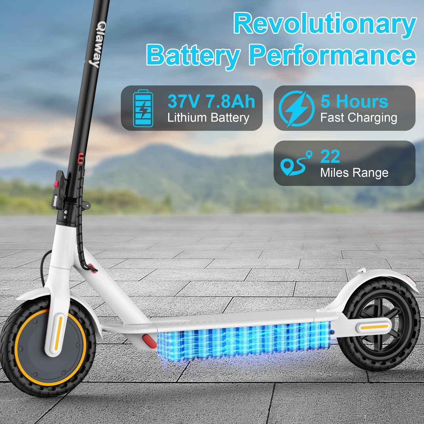 Qlaway 8.5" Aluminum Alloy Frame E Scooter for Adults 19 MPH Sport Escooter 350W Motor, Electric Scooter Up to 22 Miles Range, Bearing 265 LBS/APP Control-White