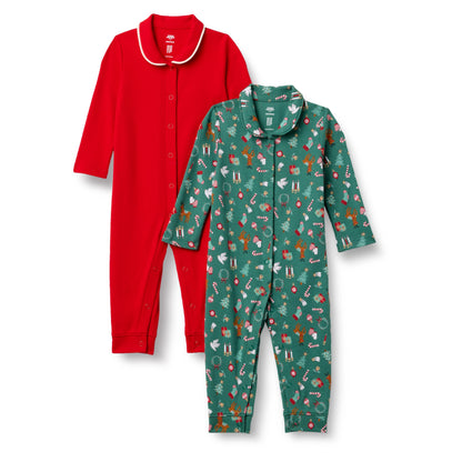 Amazon Essentials x Sofia Grainge Unisex Babies' Footless Sleepsuit, Pack of 2, Red/Holiday, 3-6 Months