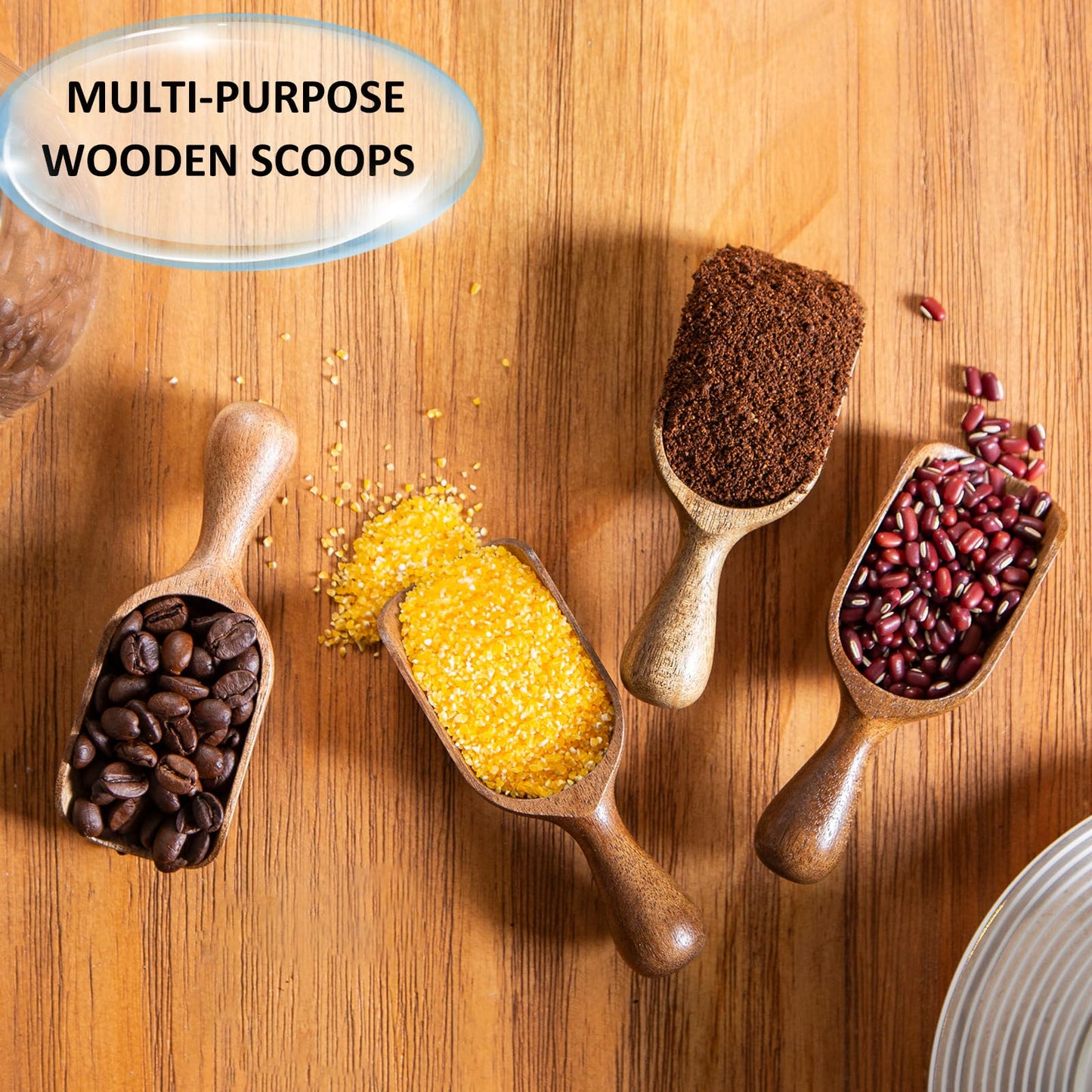 Wooden Scoops for Canisters 6PCS Acacia Wooden Scoop for Jars Mini Measuring Spoons for Ground Coffee Scoops Wood Scoop for Seasoning Bath Salt Laundry Detergent Shovel Measuring-Multipurpose