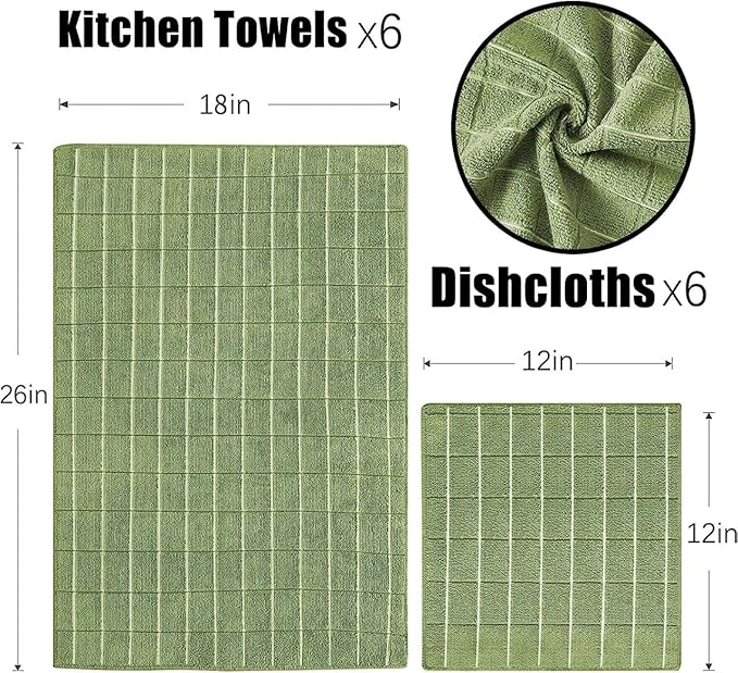 Microfiber Kitchen Towels and Dishcloths Set, 26 X 18 Inch and 12 X 12 Inch