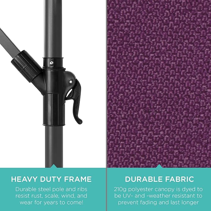 Best Choice Products 10ft Offset Cantilever Hanging Market Patio Umbrella, 8 Sturdy Ribs, Easy Adjustment - Amethyst Purple