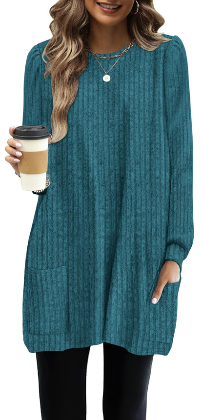 OFEEFAN Long Sleeve Shirts for Women Long Sweaters with Pockets Tunic Tops Loose Fit