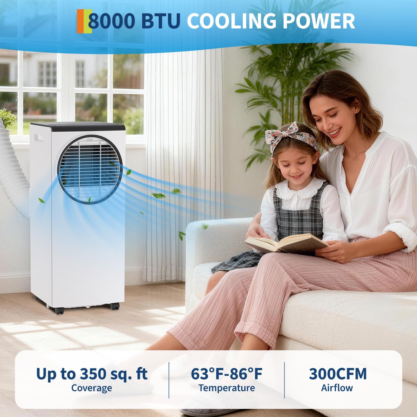 ActiveTrail Portable Air Conditioner, 8,000 BTU AC Unit for Bedroom, Portable AC with Remote, Small Air Conditioner for Room, 3-in-1 Portable AC Unit Cools, Dehumidifies & Fans for Home Office, White
