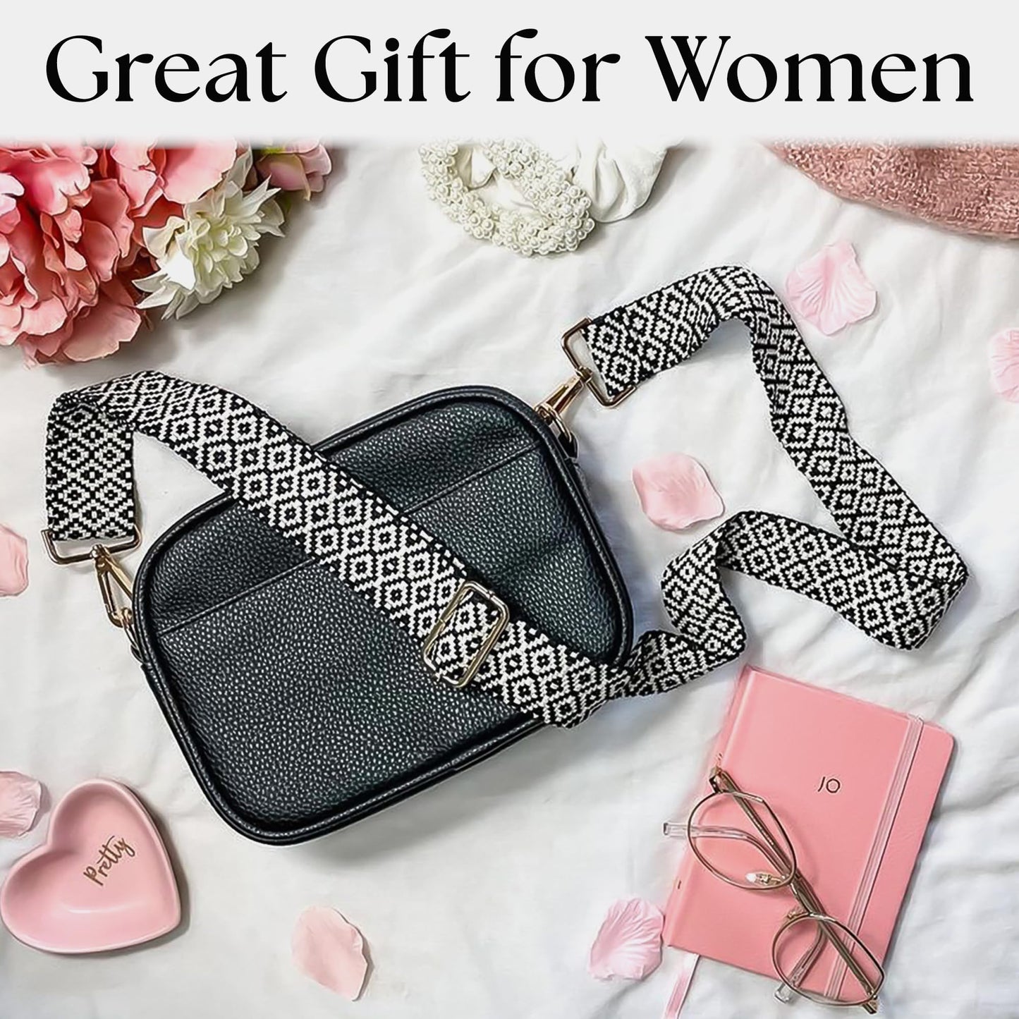 Lily England Cross Body Bag Women - Multiple Pockets - Adjustable Wide Strap and Chain - Black Handbag Crossbody - Over the Shoulder Bag