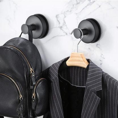 JOMOLA 2PCS Stainless Steel Suction Cup Hook Bathroom Towel Holder Utility Shower Hooks Hanger for Towel Storage Kitchen Utensil Vacuum Suction Cup Hooks, Matte Black
