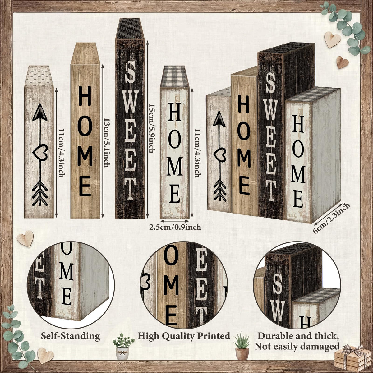 Lineshading 4 Pcs Farmhouse Table Decor Wooden Books Home Sweet Home Tiered Tray Decor Rustic Wood Block Sign Housewarming Gifts Neutral Centerpiece Farmhouse Stacked Decoration for Shelf Mantle