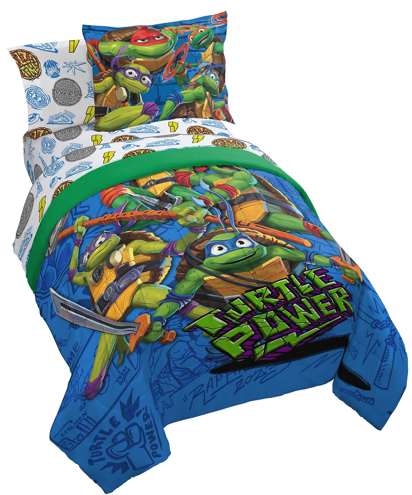 Jay Franco Nickelodeon Teenage Mutant Ninja Turtles Twin Comforter Set - 5 Piece Bedding Includes Sheet Set & Pillow Covers - Super Soft Mutant Mayhem Microfiber Bed Set