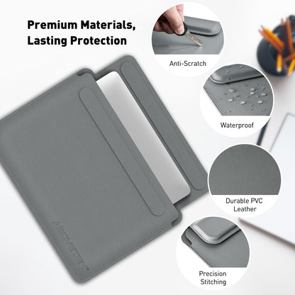 AboveTEK Laptop Sleeve Case for 13-14 inch MacBook Air/Pro, Slim Laptop Case with Stand, Ergonomic Wrist Rest & Mouse Pad, Waterproof Anti-Scratch Leather Bag for 13-14 Surface HP, Grey