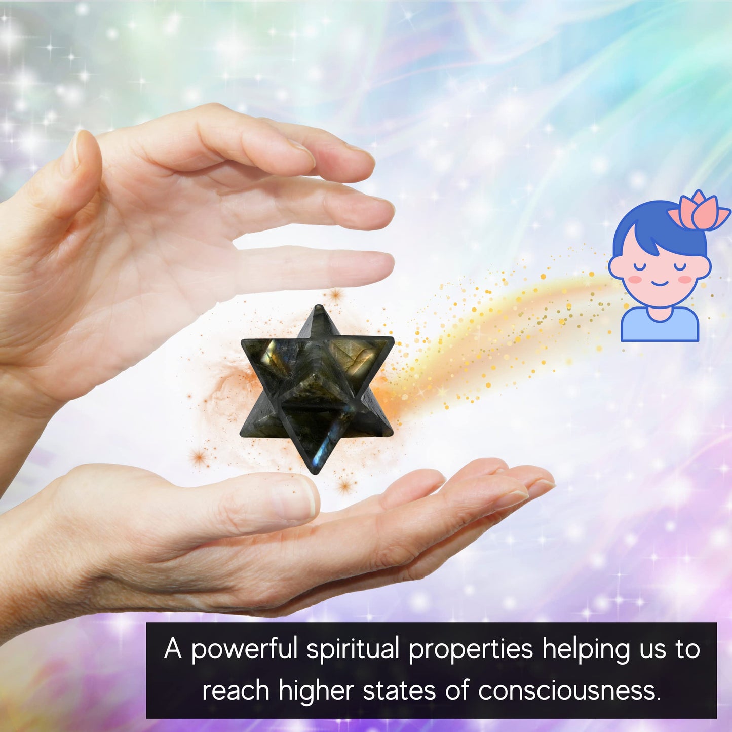 Amazing Gemstone Labradorite Merkaba Crystal - 0.75 Inches Metaphysical Merkaba Star for Meditation - Energetic Tetrahedron Crystal and Healing Stones for Spiritual Growth and Healing (15-20mm)