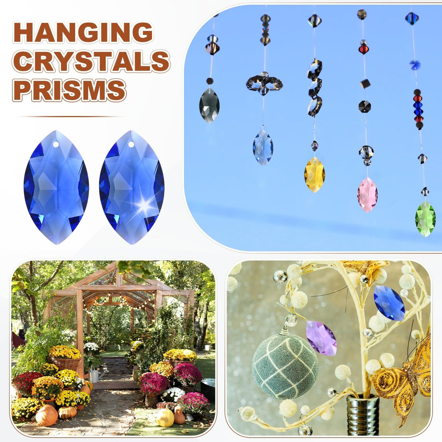 M METERXITY 8-Pack Crystal Horse Eye Prisms, 38mm/1.5 Inch Chandelier Pendant Maker Hanging Crystals Chandelier Prisms for Home/Windows/Garden/DIY Decoration[Blue]