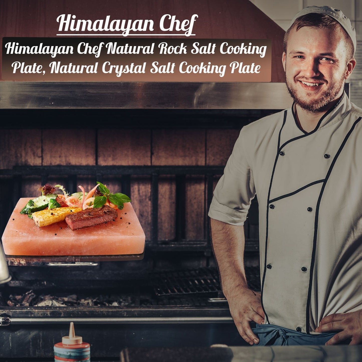 Himalayan Chef Natural Pink Salt Plate For Cooking, Grilling, Cutting and Serving, Pink Salt Slab (8" x 8" x 2")