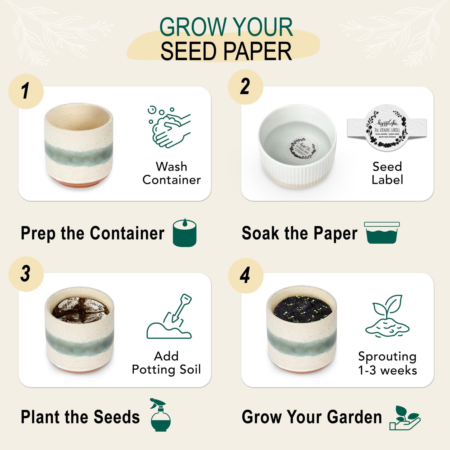 Hyggelight - The Growing Candle, Coffee Scented, 8.5oz Ceramic Pot, Aromatherapy Candles, 100% Soy, Cream and Espresso Aroma for Home, Edith