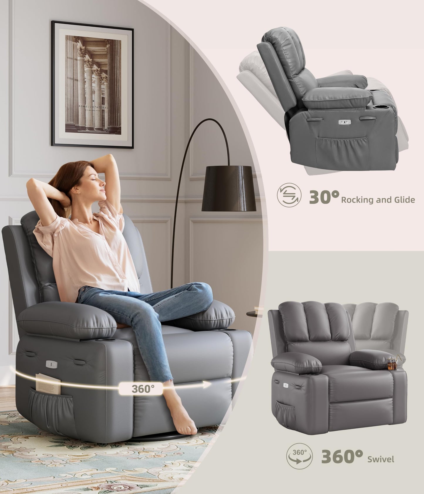 GarveeHome Oversized Recliner Chairs with Heat and Massage, Lazy Recliner Chair for Adults- Manual Chair with Cup Holder for Living Rooms, Bedrooms and Nurseries (Coffee)