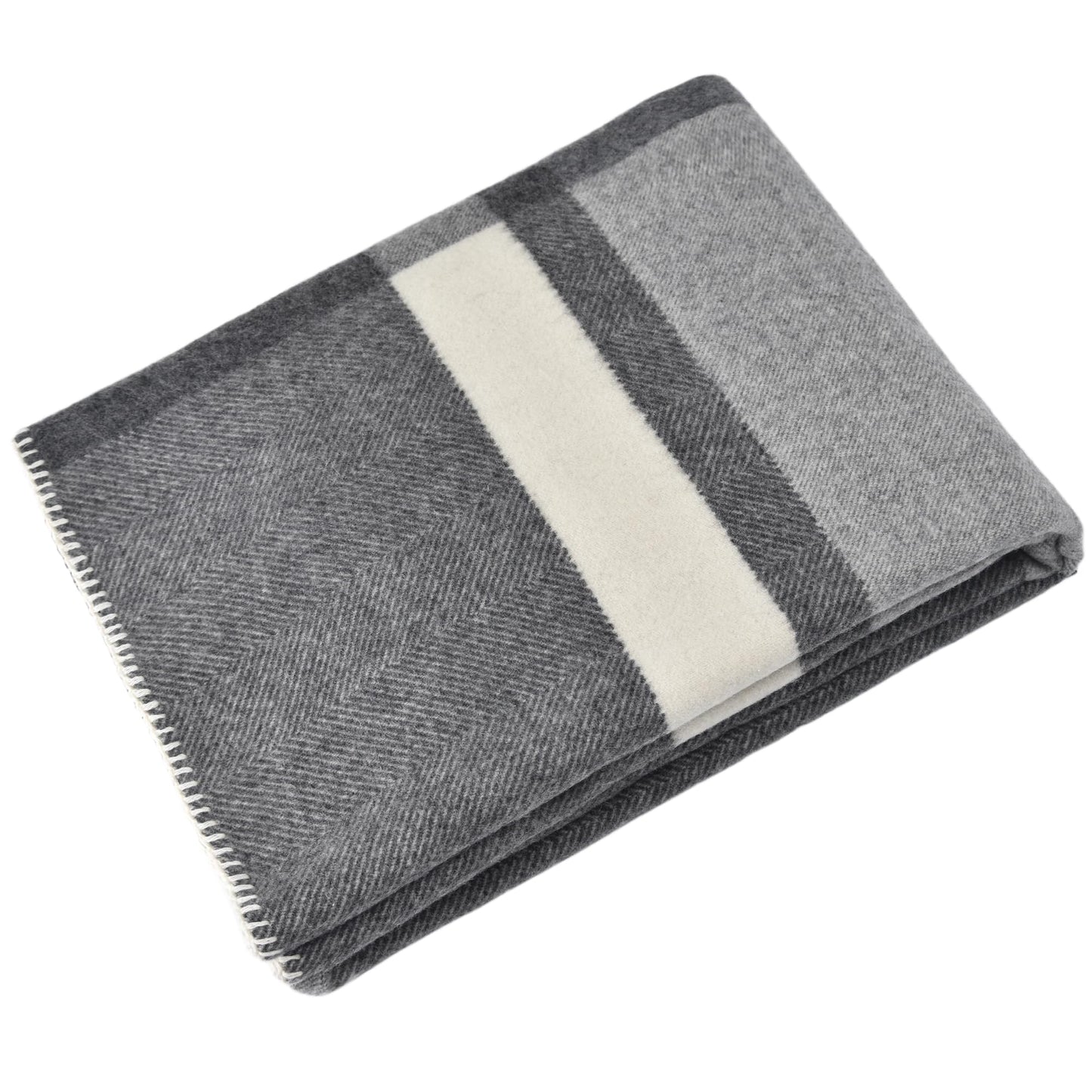 100% Wool Checkered Print Throw Blanket 71 x 47 Inches, Soft Breathable Cozy Blanket Decorative Throw Blanket for Couch Home Bedroom Reading Chair Decor, Charcoal Grey White