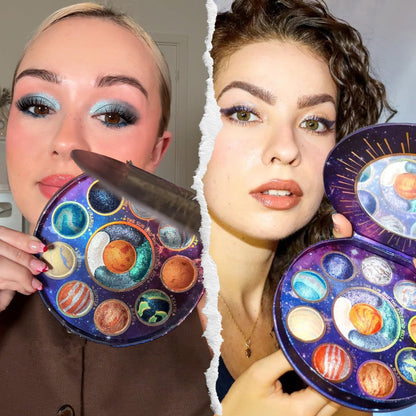 Tintark Galactic Assemble Eyeshadow Palette 14 Colors Glitter Shimmer Metallic Eye Shadow Pallet Blue Galaxy Eye Makeup Palettes Create Space-like Eyes Make up Orange Gifts for Women Girls