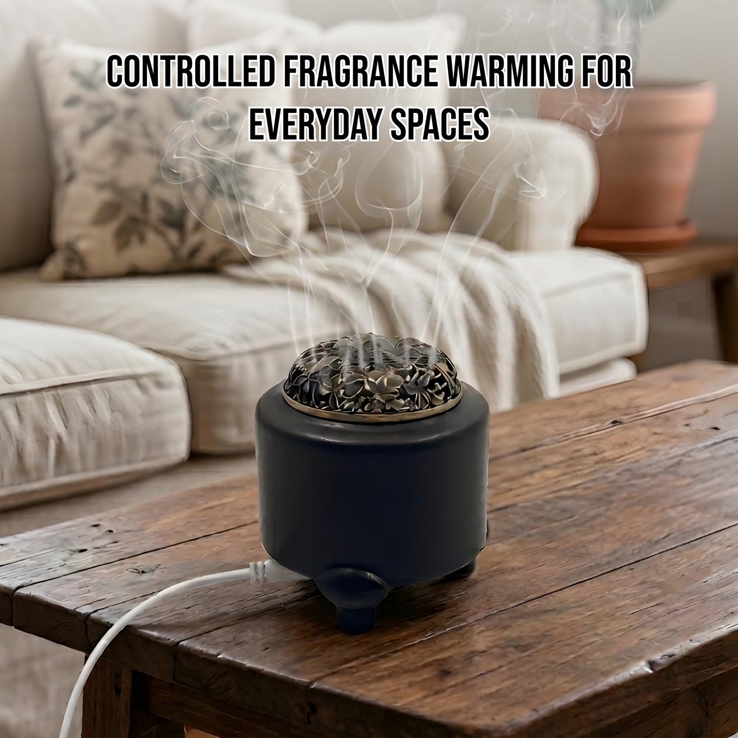 Ceramic Electric Incense Burner & Fragrance Warmer with Adjustable Temperature Timer – Enclosed Design for Better Heat Retention, Bakhoor, Frankincense & Resin Warmer, Includes Cup, Tong, Spoon (110V)