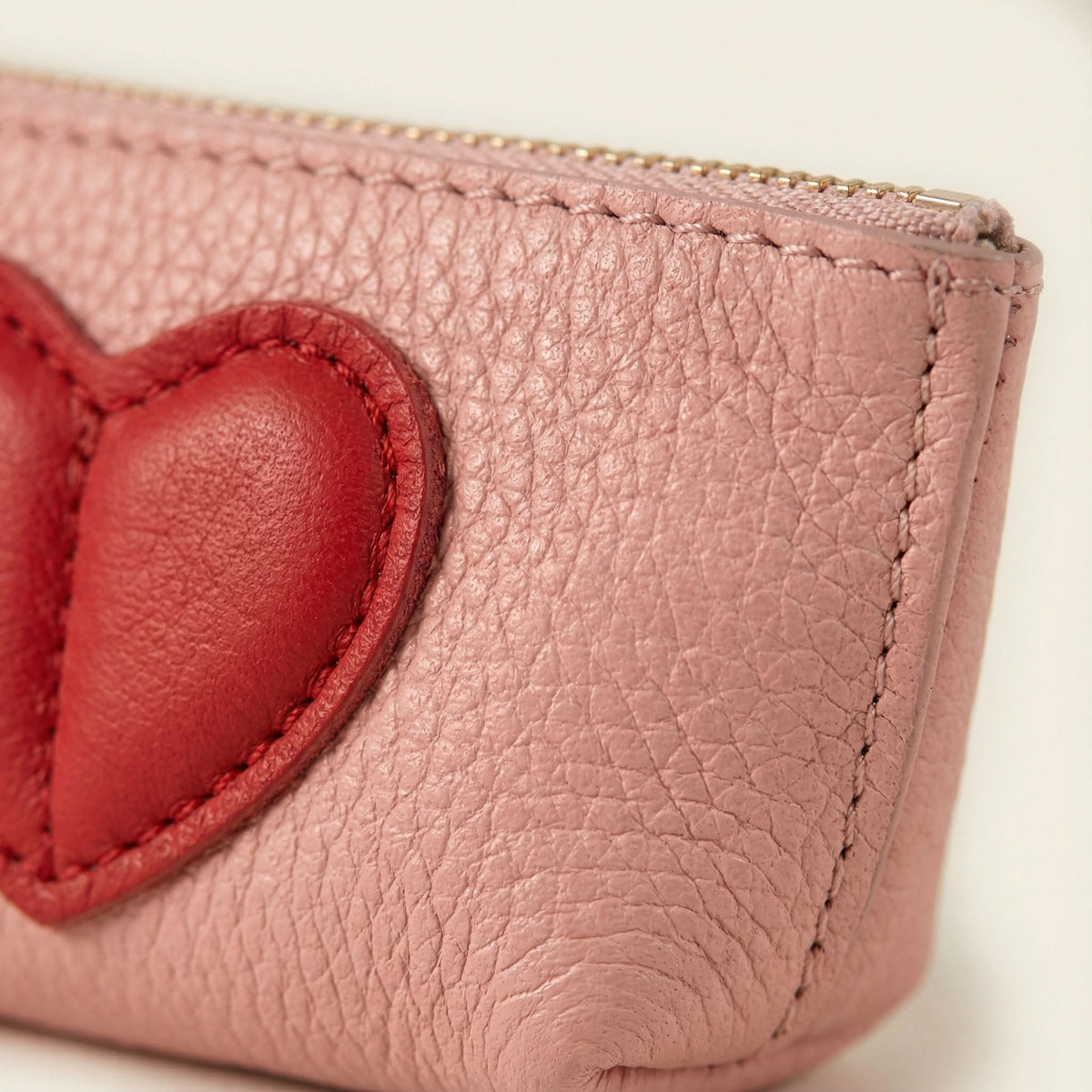 Red Heart Design Small Coin Purse - Cute Compact Keychain Change Purse Soft Leather Wallet with Zipper for Women (Pink)