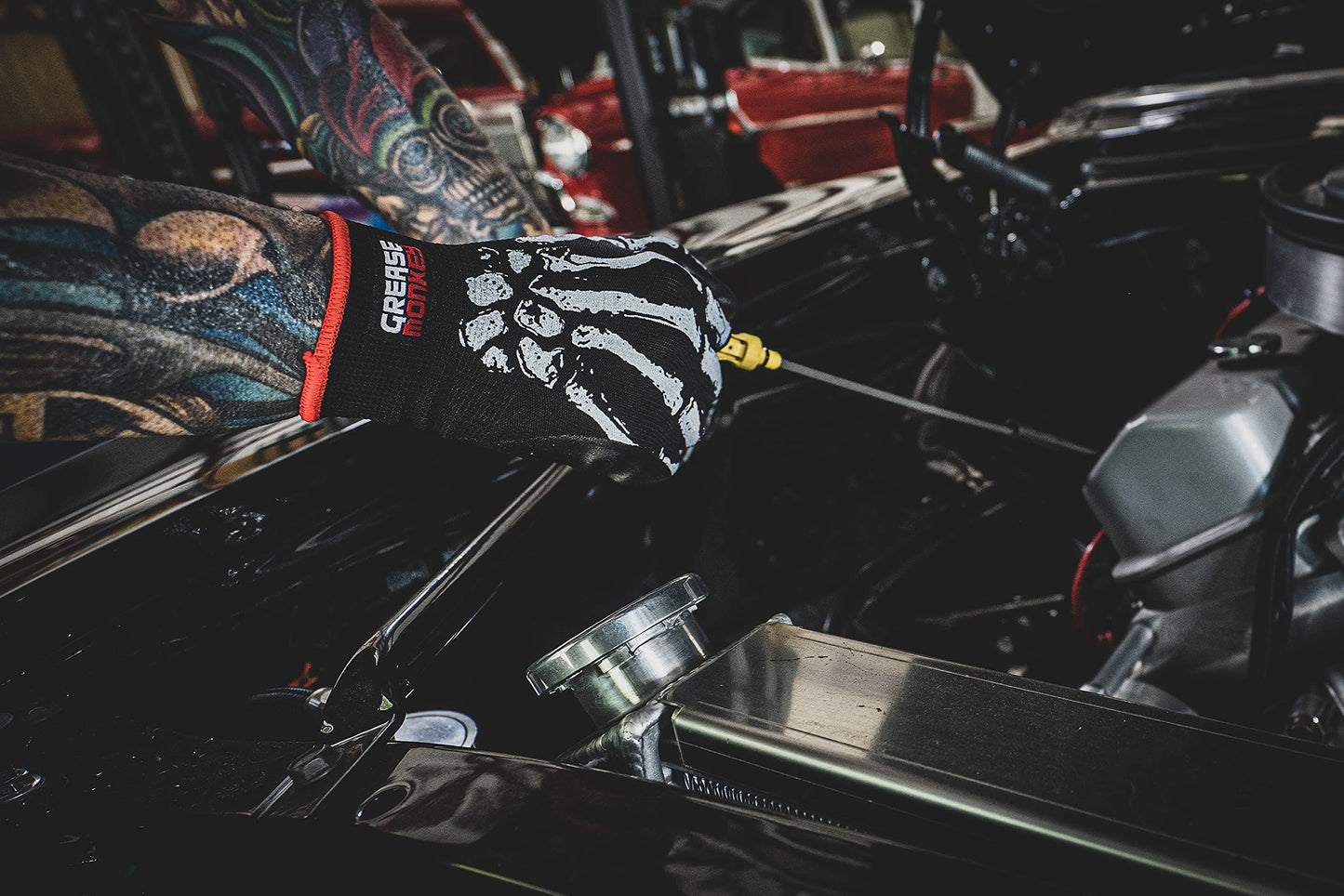 Grease Monkey Bone Series Foam Nitrile Mechanic Gloves with Grip, Work Gloves and All Purpose Gloves, Bones, Medium