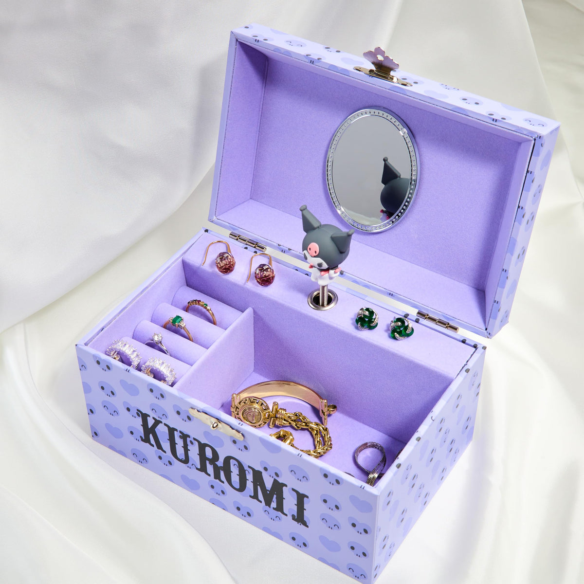 Hello Kitty Sanrio Kuromi Musical Jewelry Box for Girls Teens Women Kawaii Wind Up Music Box Jewelry Organizer Ring Holder Gifts for Women (Purple Kuromi)