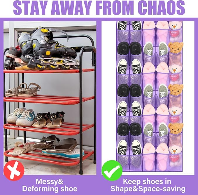 Windyun 40 Large over the Door Hanging Shoe Organizer Purple Mesh Pockets Shoe