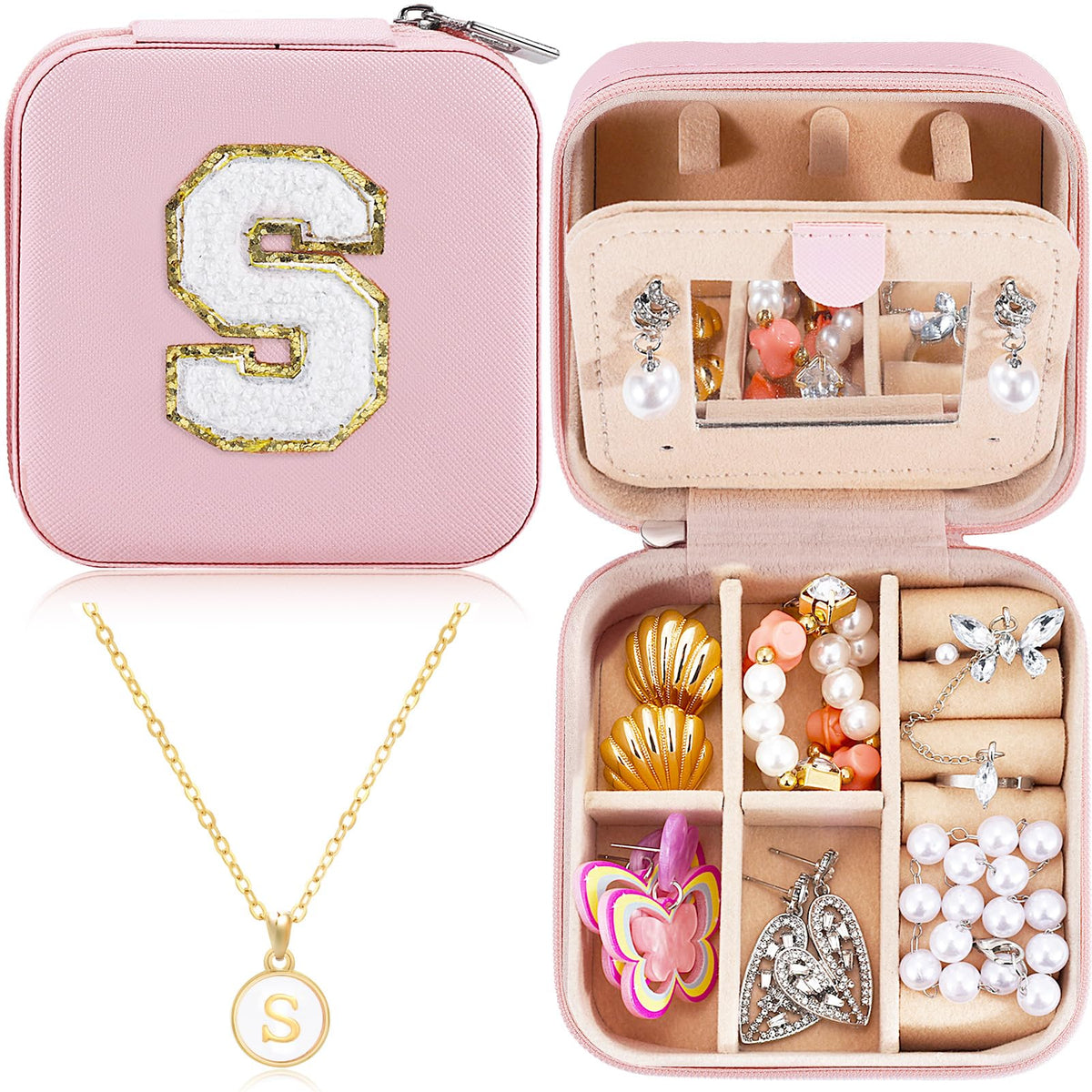URSKYTOUS Travel Jewelry Case For Women Girls Personalized Small Jewelry Box Cute Mini Jewelry Organizer Holder for Women Birthday Gift for Girlfriend Wife Couple Gift Anniversary Christmas Gifts(S)