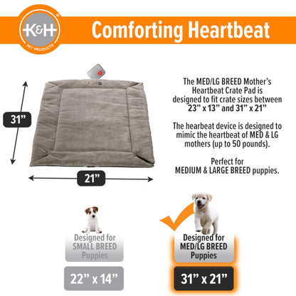 K&H Pet Products Mother’s Heartbeat Puppy Crate Pad Gray Fleece Medium/Large Breed beat 21 X 31 Inches