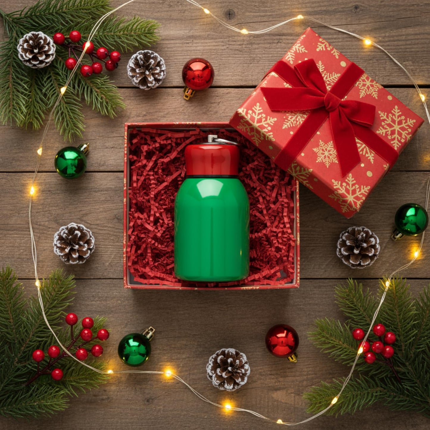 Mifoci 1 Pcs 10oz Mini Water Bottles Christmas Green Stainless Steel Slim Insulated Thermal for Hot Cold Drink Small Vacuum Portable Water Bottle for Christmas Women Gifts Travel Camping Hiking