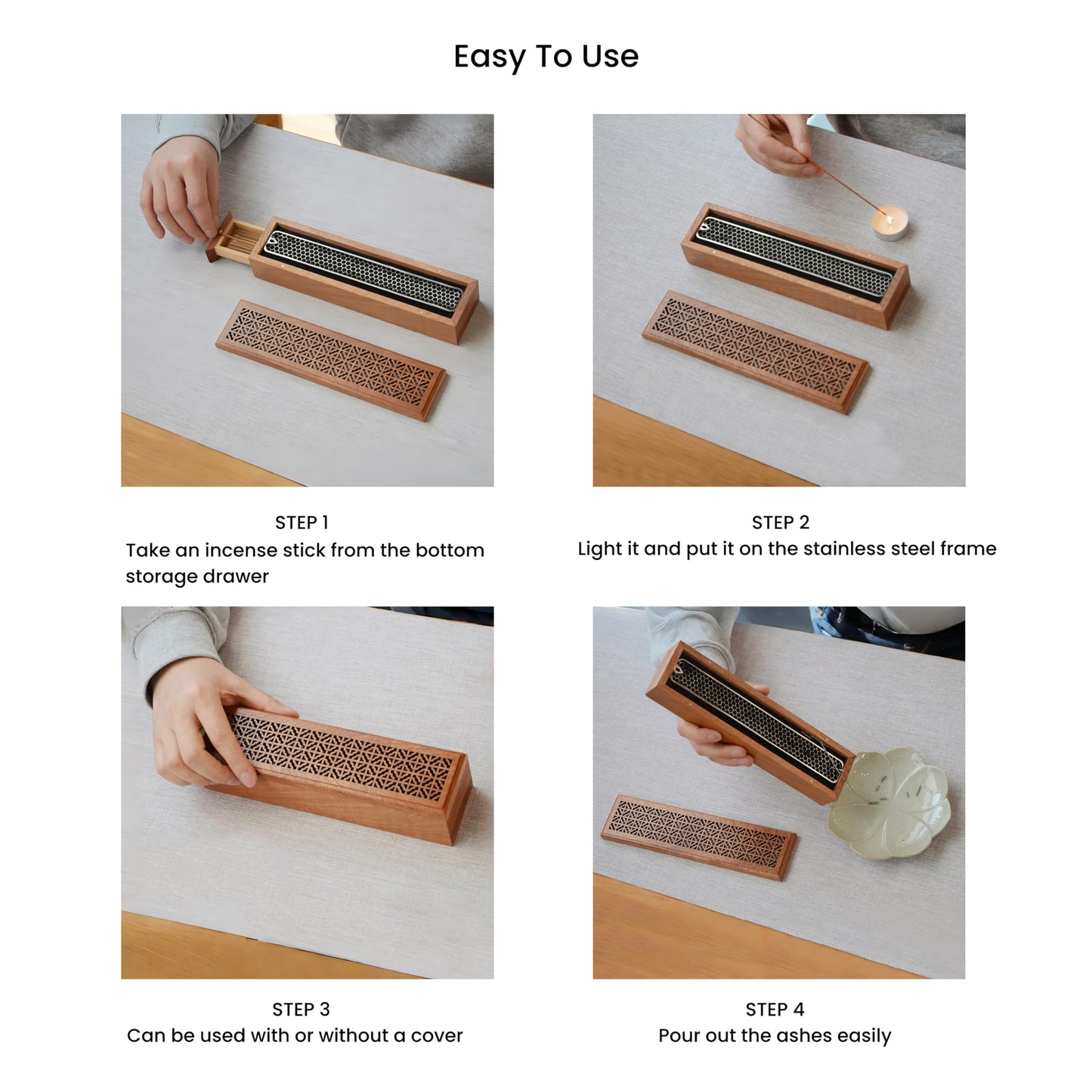 Moocervi Incense Holder Burner,Coffin Incense Storage Box Holder for Sticks, Wooden Incense-Stick Holder & Ash Catcher for Meditation/Yoga Room/Bedroom/studyroom/Office (Incense Holder with Storage)
