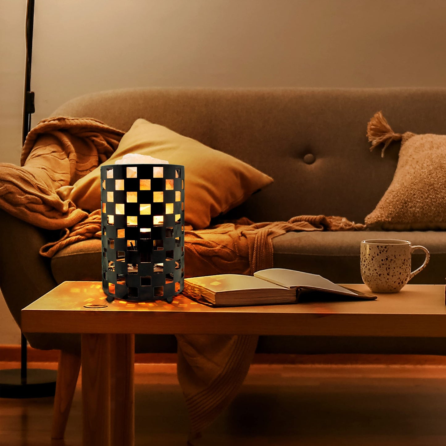 Himalayan Glow Projective Style Metal Basket Night Light with Pink Chunks, Bulb,(ETL Certified) Dimmer Switch,Calming & Relaxing Salt Lamp, Pink Salt Chunks