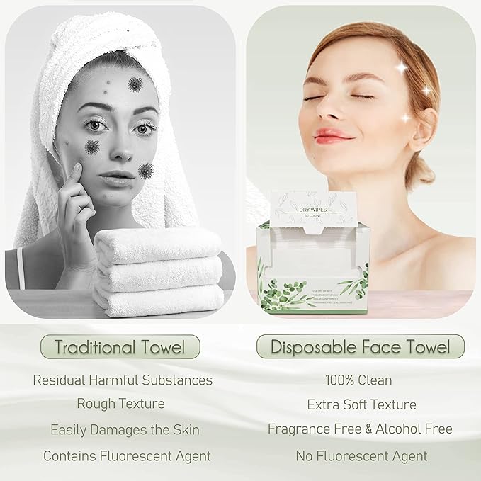 Disposable Face Towel Biodegradable Large Dry Face Wipes 240 Count/4 Box Extra
