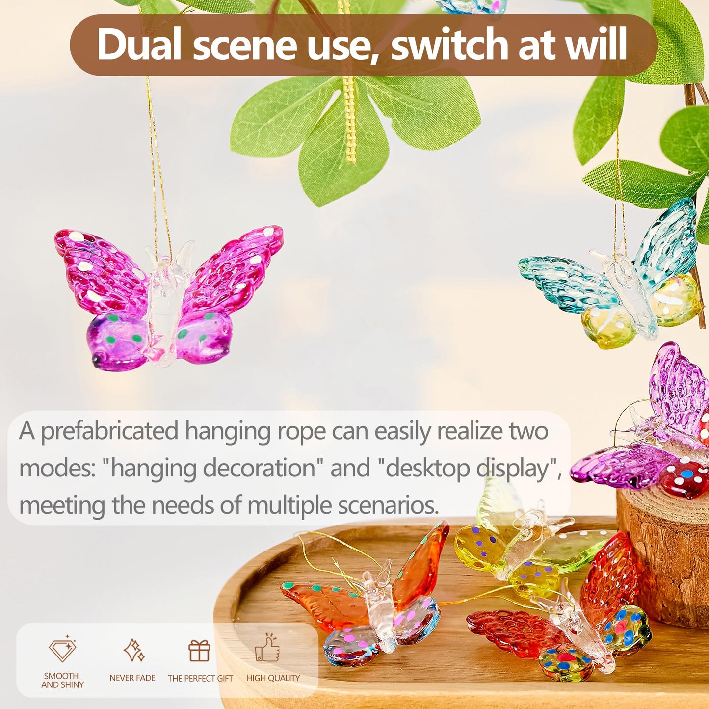 Set of 4 Crystal Butterfly Ornaments 1.7in Hanging Glass Butterflies Collectible Decoration for Home Window Patio Tree